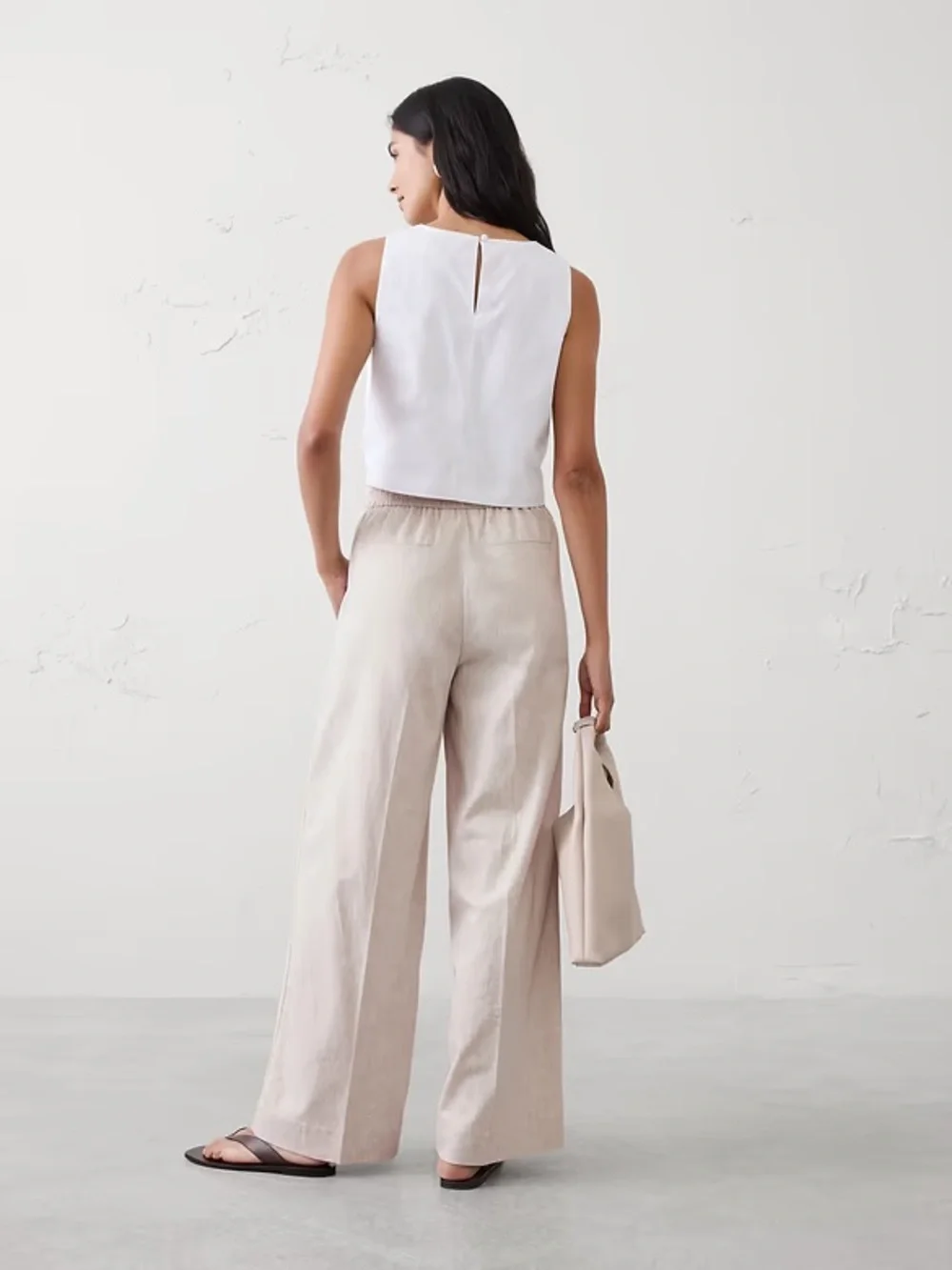 Banana Republic Beige Wide-Leg Linen-Blend Pants Size 12